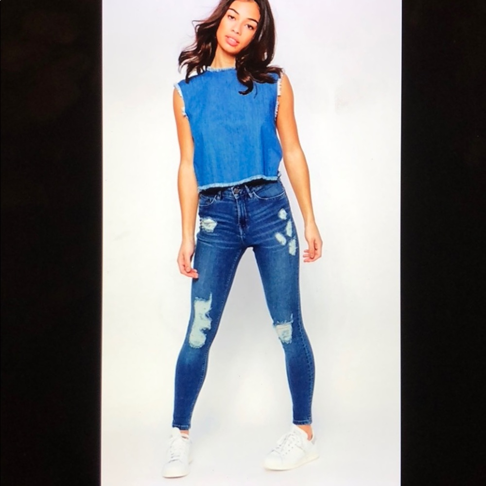 Asos Waven Blue Tini Denim Crop Top - Picture 4 of 8